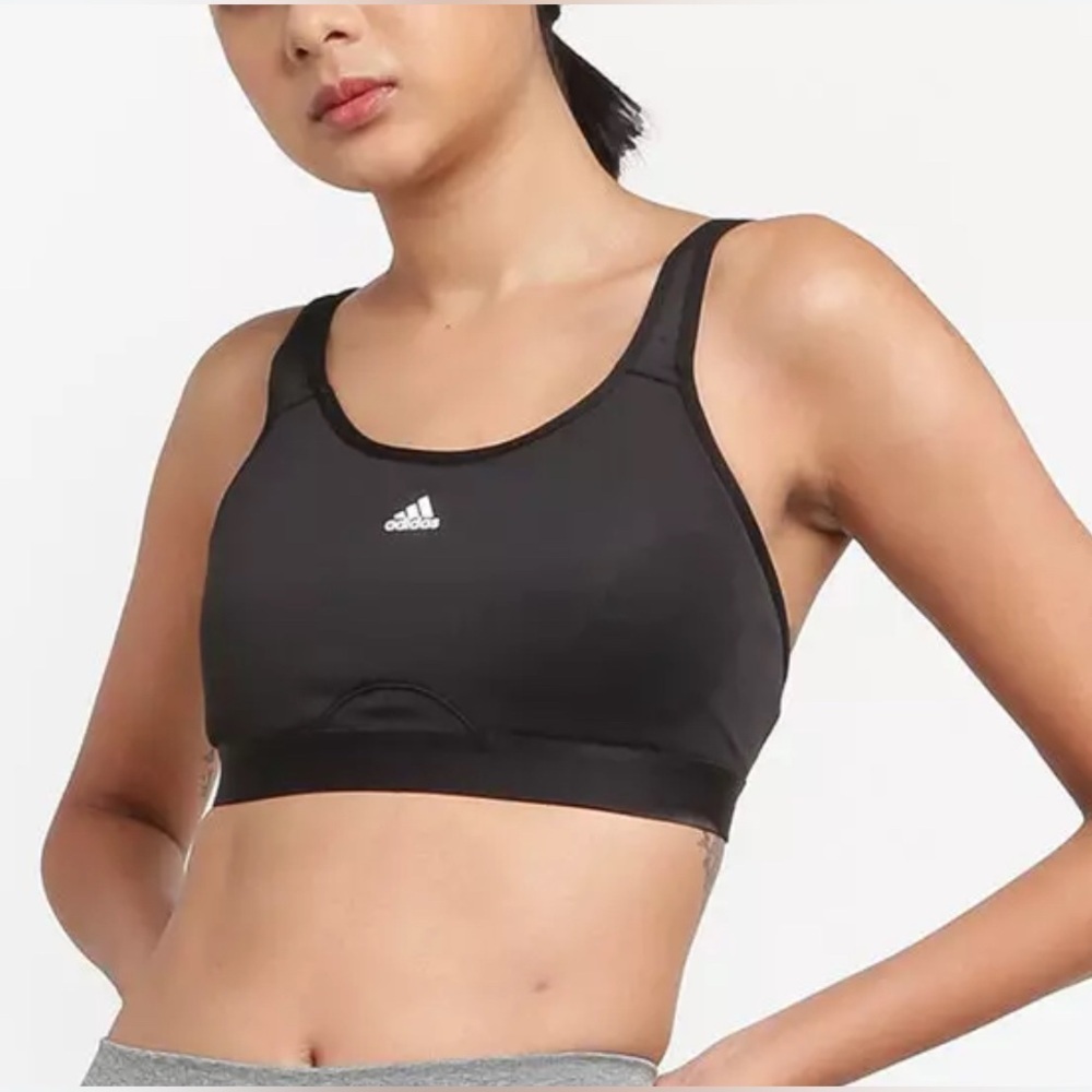BLACK ADIDAS LOGO CLIMACOOL HIGH PERFORMANCE SPORTS BRA TRIPLE HOOK SIZE XS
